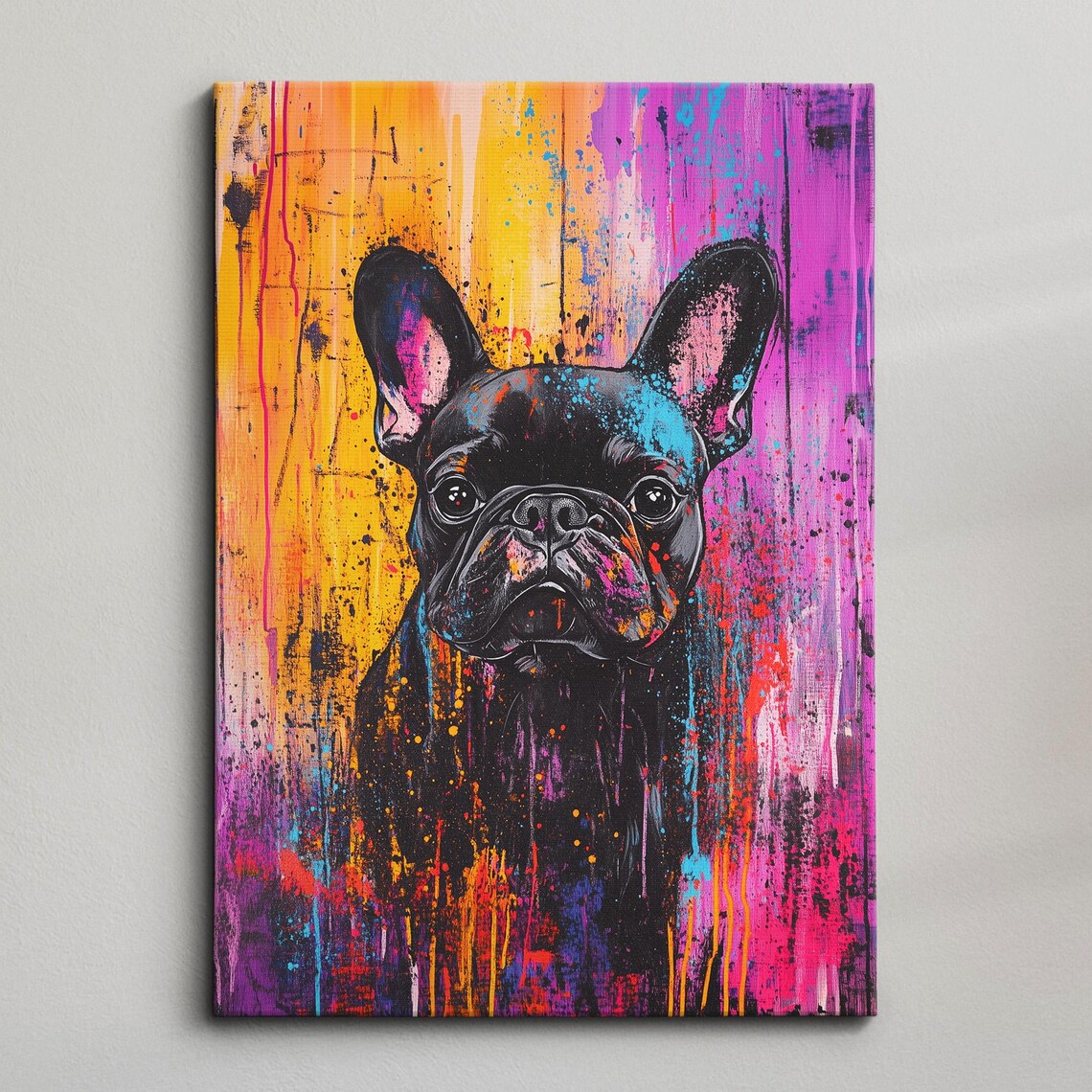 French Bulldog Neon Graffiti Street Art Style Dog Portrait Art Print