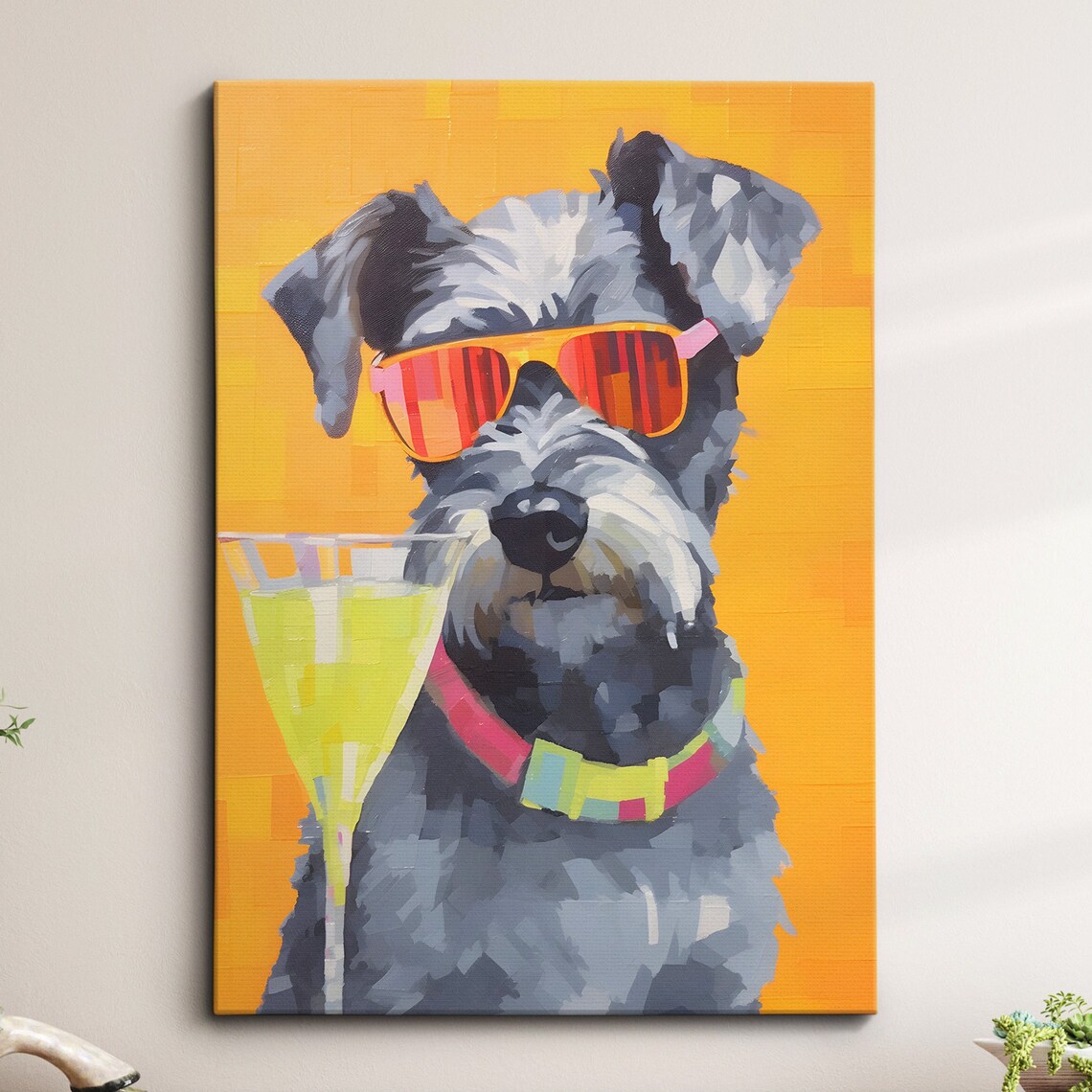 Schnauzer Dog Sunglasses Cocktail Pop Art Funny Colorful Wall Poster