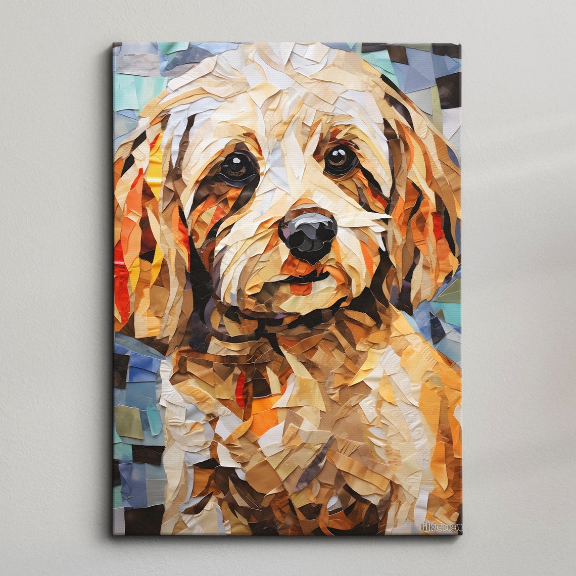 Cockapoo Paper Mache Collage Style Fluffy Dog Portrait Poster