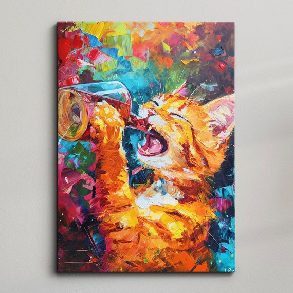 Cat Pet Abstract Modern Painting Wall Art Framed Canvas Poster Print Home Kitchen Office Room Decor Gifts