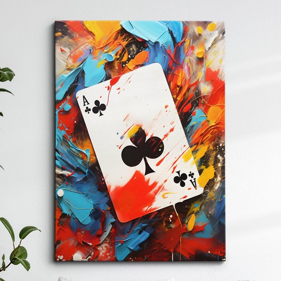 Ace Of Clubs Playing Card Poker Games Abstract Oil Painting Wall Art Framed Canvas Poster Print Home Kitchen Office Room Decor Gifts