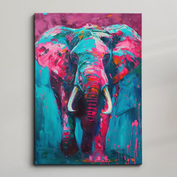 Colorful Elephant Abstract Oil Painting Pop Art Style Wall Framed Canvas Poster Print Home Kitchen Living Room Decor Animal Gifts