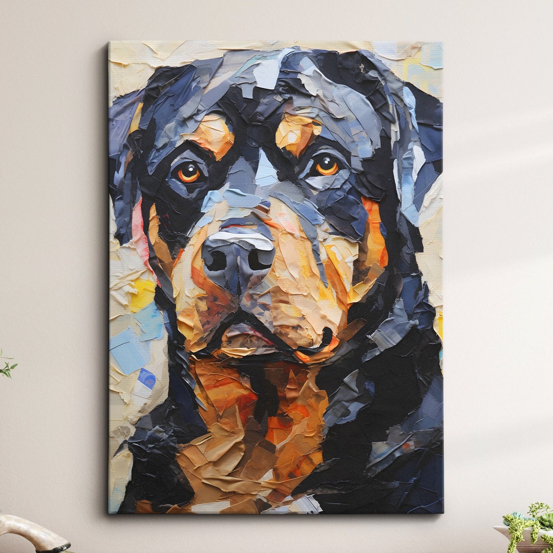 Rottweiler Paper Mache Style Portrait Bold Modern Dog Poster