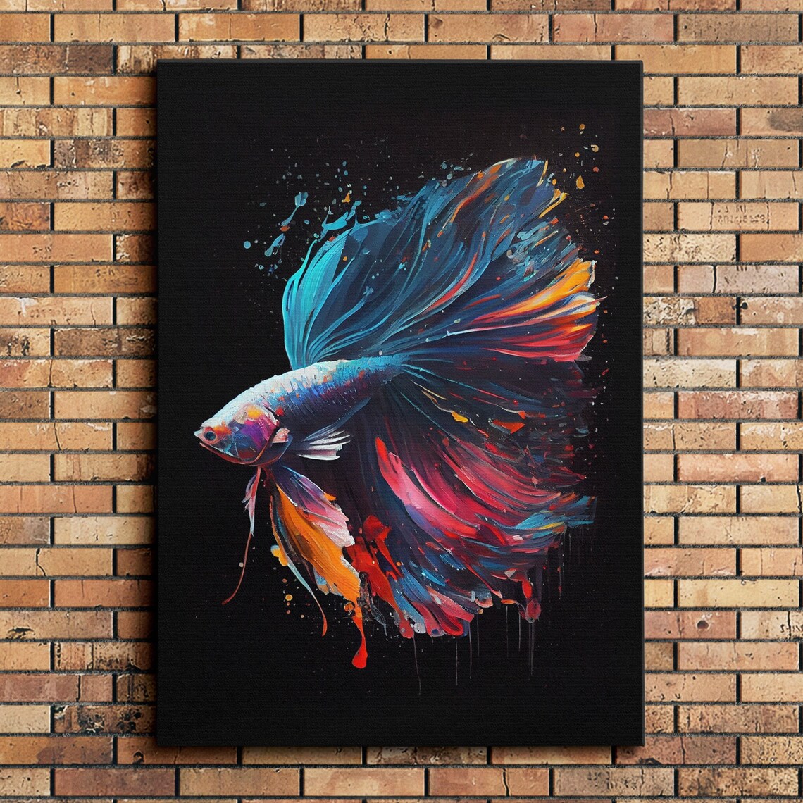 Colorful Betta Fish Splatter Paint Abstract Aquarium Art Canvas Poster