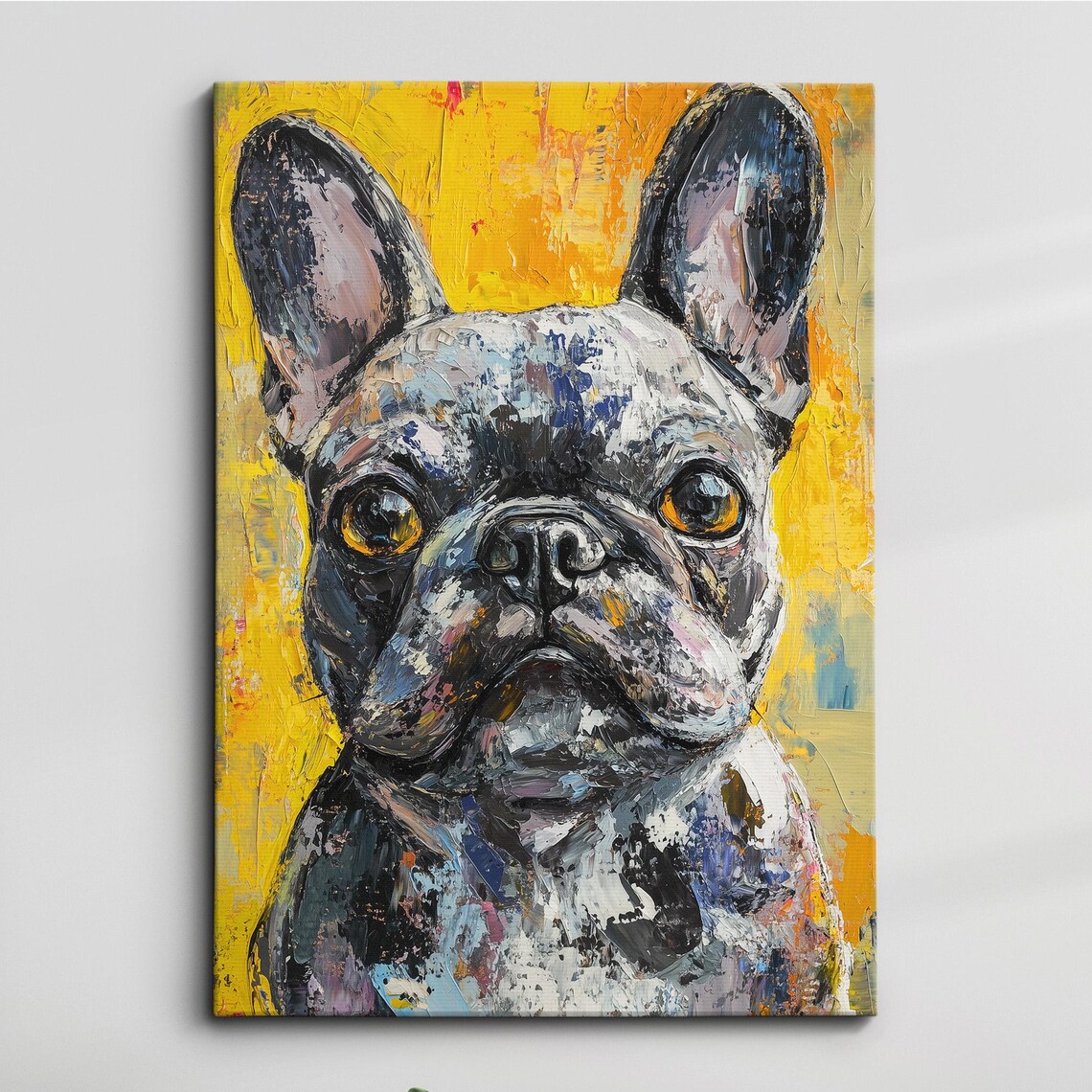 French Bulldog Face Yellow Background Painterly Dog Art Poster
