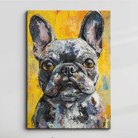 French Bulldog Paint Splash Dog Pet Abstract Modern Painting Wall Art Oil Framed Canvas Poster Print Home Kitchen Office Decor
