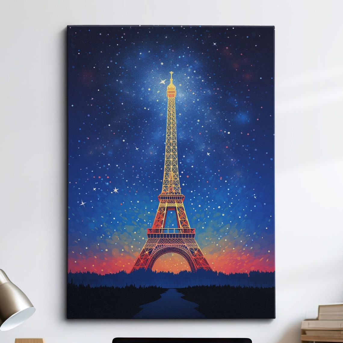 Eiffel Tower Starry Night Sky Glow Golden Abstract Paris Poster
