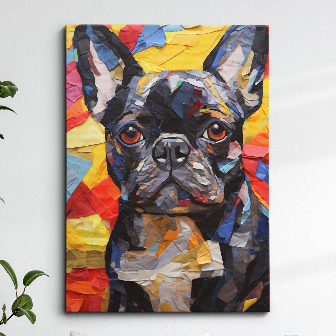 French Bulldog Colorful Paper Mache Mosaic Dog Portrait Poster