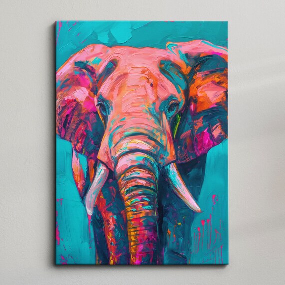 Colorful Elephant Abstract Oil Painting Pop Art Style Wall Framed Canvas Poster Print Home Kitchen Living Room Decor Animal Gifts