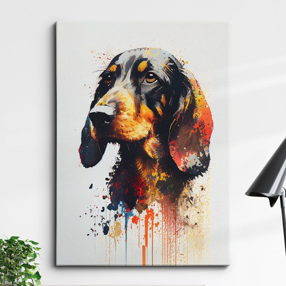 Colorful Dachshund Dog Abstract Oil Painting Splatter Style Wall Art Framed Canvas Poster Print Home Kitchen Office Room Decor Gifts