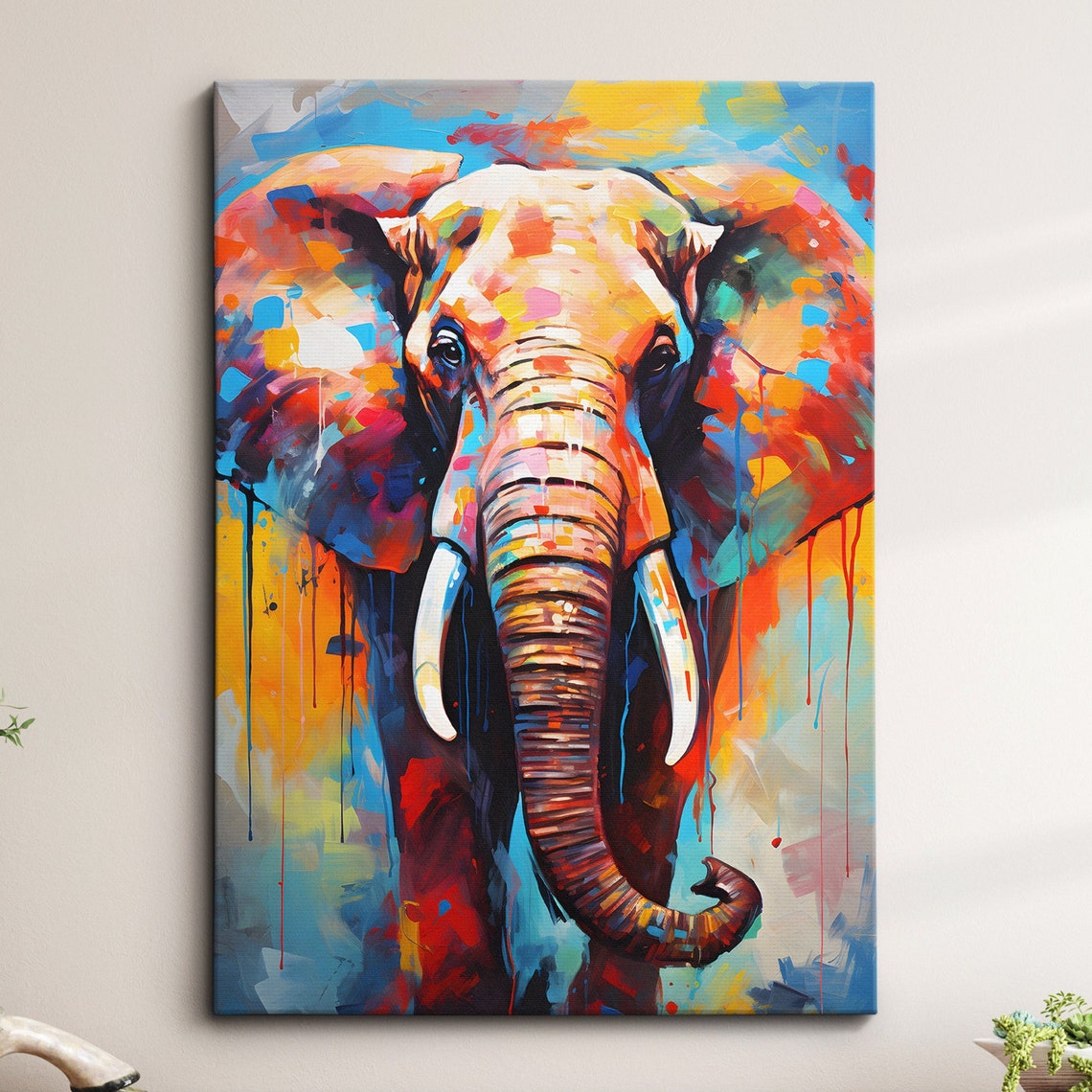 Colorful African Elephant Head Abstract Paint Splash Art Poster