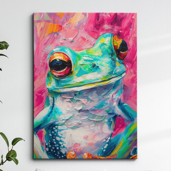 Colorful Frog Abstract Oil Painting Pop Art Style Wall Framed Canvas Poster Print Home Kitchen Living Room Decor Animal Gifts