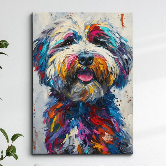 Cockapoo Fun Animal Dog Pet Lover Abstract Oil Painting Wall Art Framed Canvas Poster Print Home Kitchen Living Room Decor Gifts