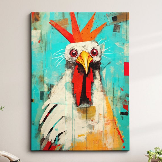 Rooster Picasso Basquiat Abstract Oil Painting Style Wall Art Framed Canvas Poster Print Home Kitchen Office Room Decor Gifts
