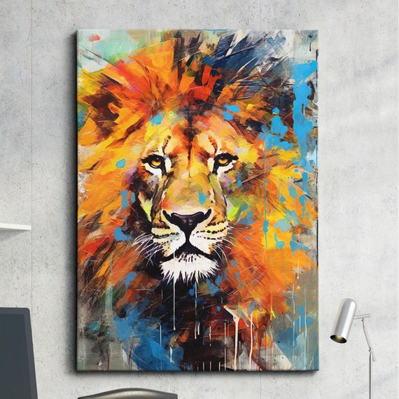 Lion Picasso Basquiat Abstract Oil Painting Style Wall Art Framed Canvas Poster Print Home Kitchen Office Room Decor Gifts