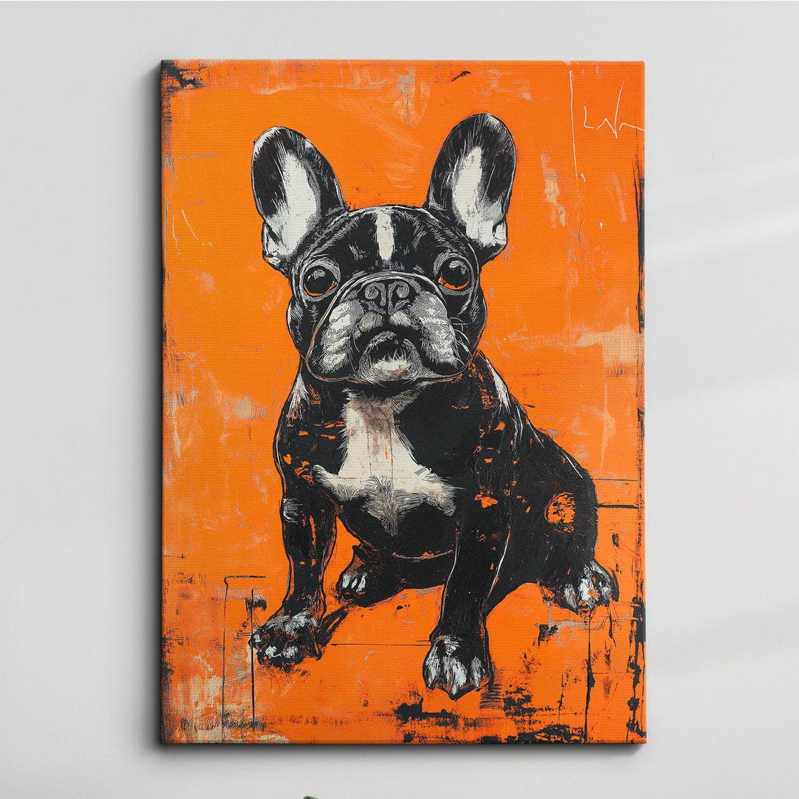 French Bulldog Fun Orange Animal Dog Pet Lover Oil Painting Wall Art Framed Canvas Poster Print Home Kitchen Living Room Decor Gifts