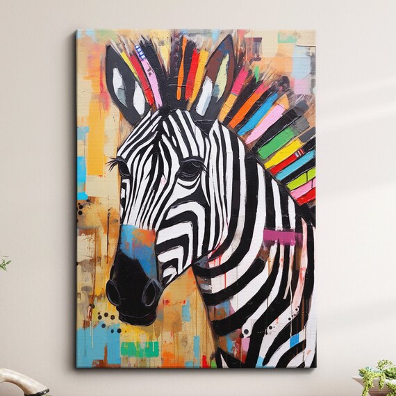 Striking Wild Bold Zebra with Rainbow Mane Pop Art Animal Poster