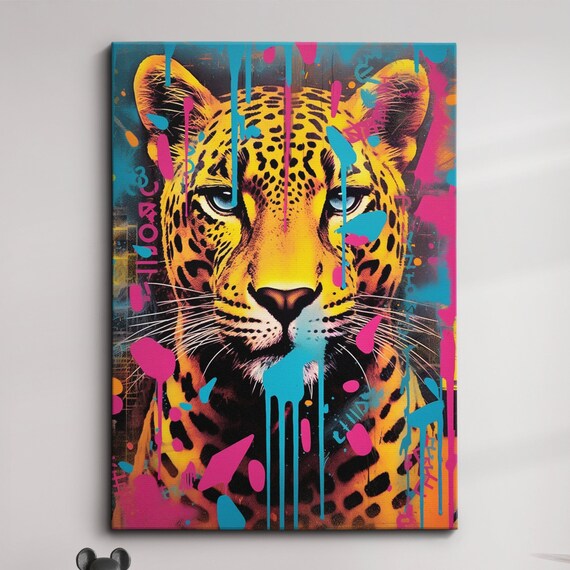 Leopard Animal Graffiti Abstract Modern Oil Painting Wall Art Framed Canvas Poster Print Home Kitchen Office Room Decor Gifts
