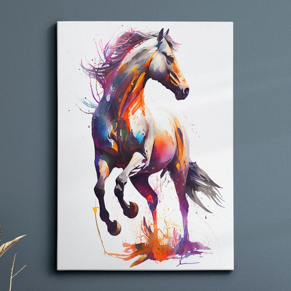 Colorful Horse Animal Abstract Oil Painting Splatter Style Wall Art Framed Canvas Poster Print Home Kitchen Office Room Decor Gifts