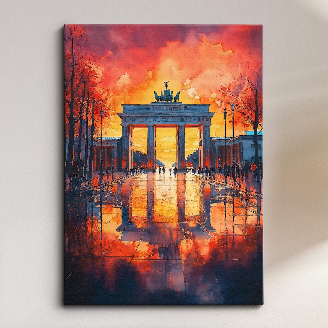 Brandenburg Gate Sunset Reflections Watercolor City Scene Poster