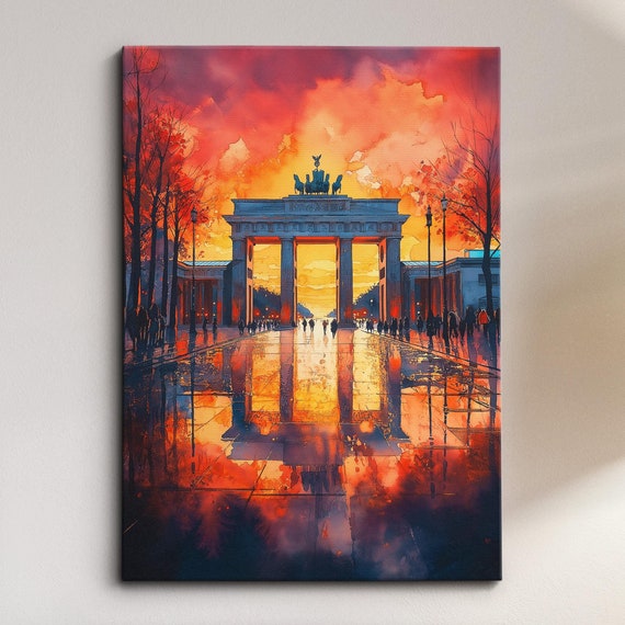 The Brandenburg Gate Abstract Painting Palette Knife Strokes Style Wall Art Framed Canvas Poster Print Home Kitchen Living Room Decor Gift