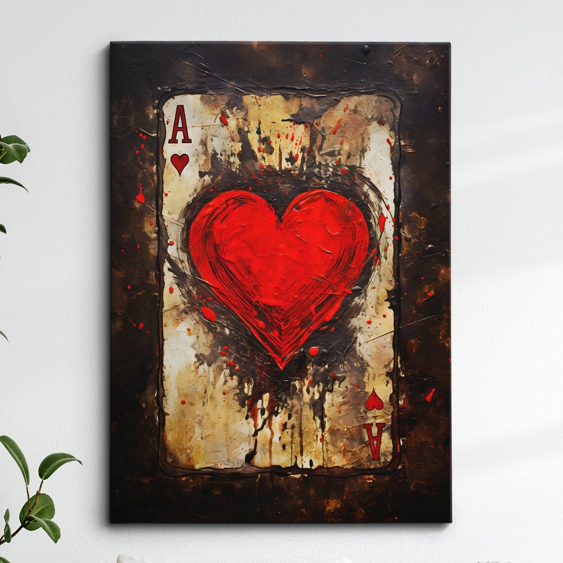 Ace of Hearts Playing Card Dark Grunge Oil Painting Art Print
