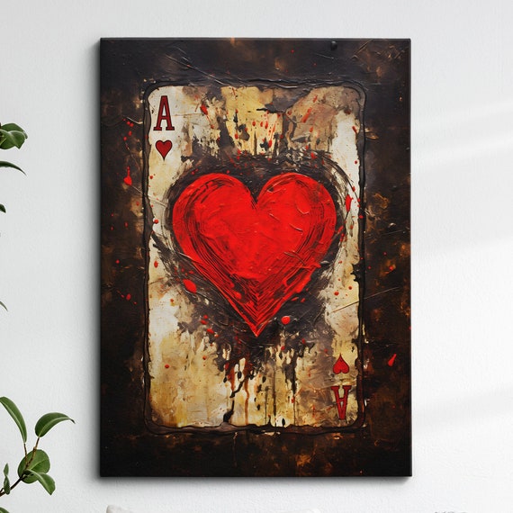 Ace Of Hearts Playing Card Poker Games Abstract Oil Painting Wall Art Framed Canvas Poster Print Home Kitchen Office Room Decor Gifts