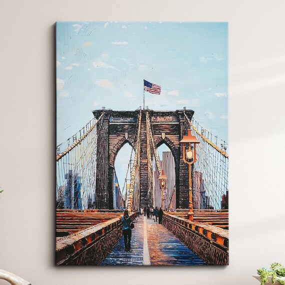 Brooklyn Bridge Walkway Street Lamps Oil Painting New York Poster