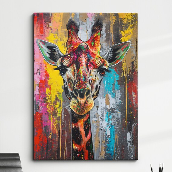 Colorful Giraffe Body Abstract Oil Painting Splatter Style Wall Art Framed Canvas Poster Print Home Kitchen Office Room Decor Gifts