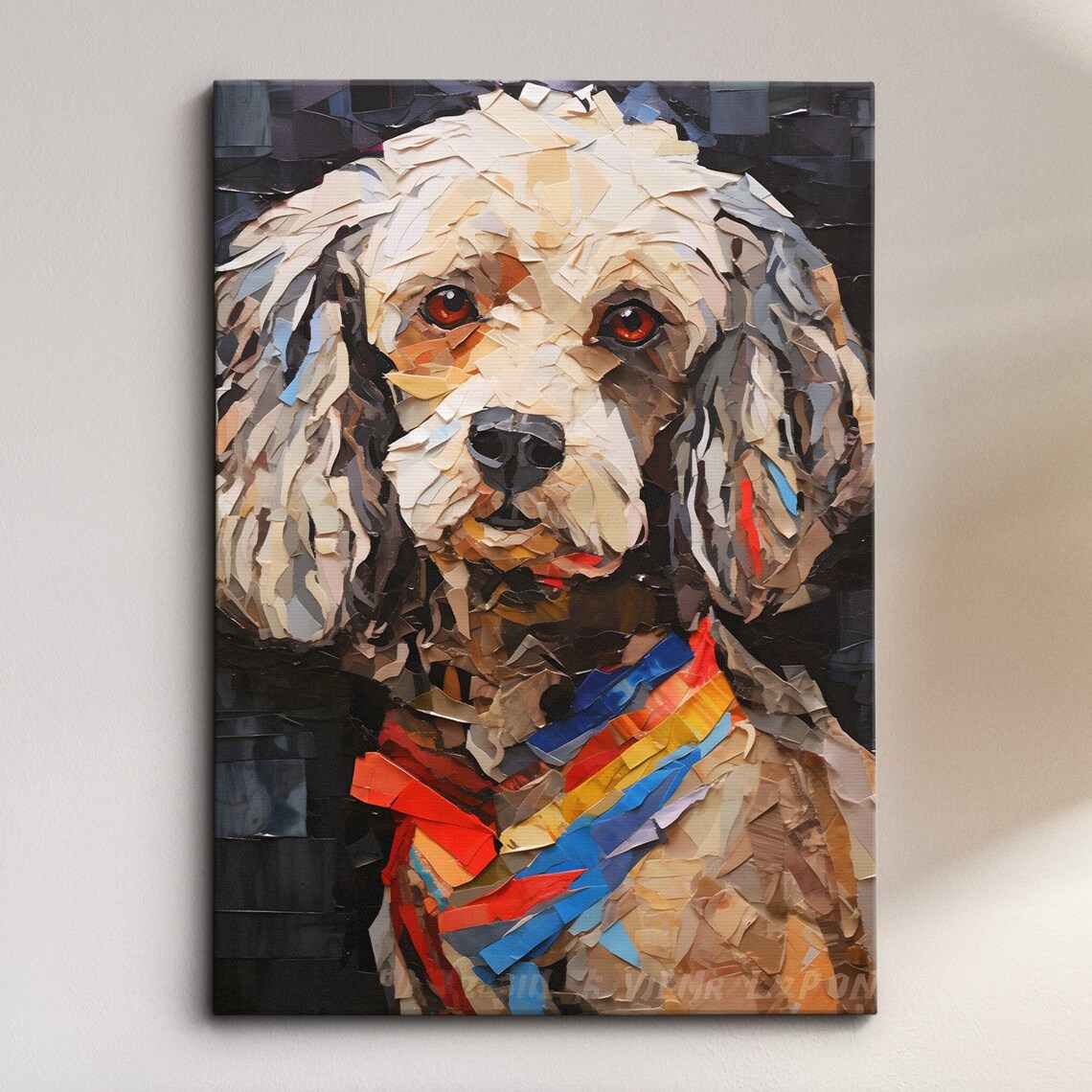 Cream Poodle Torn Paper Collage Style Dog Portrait Art Poster