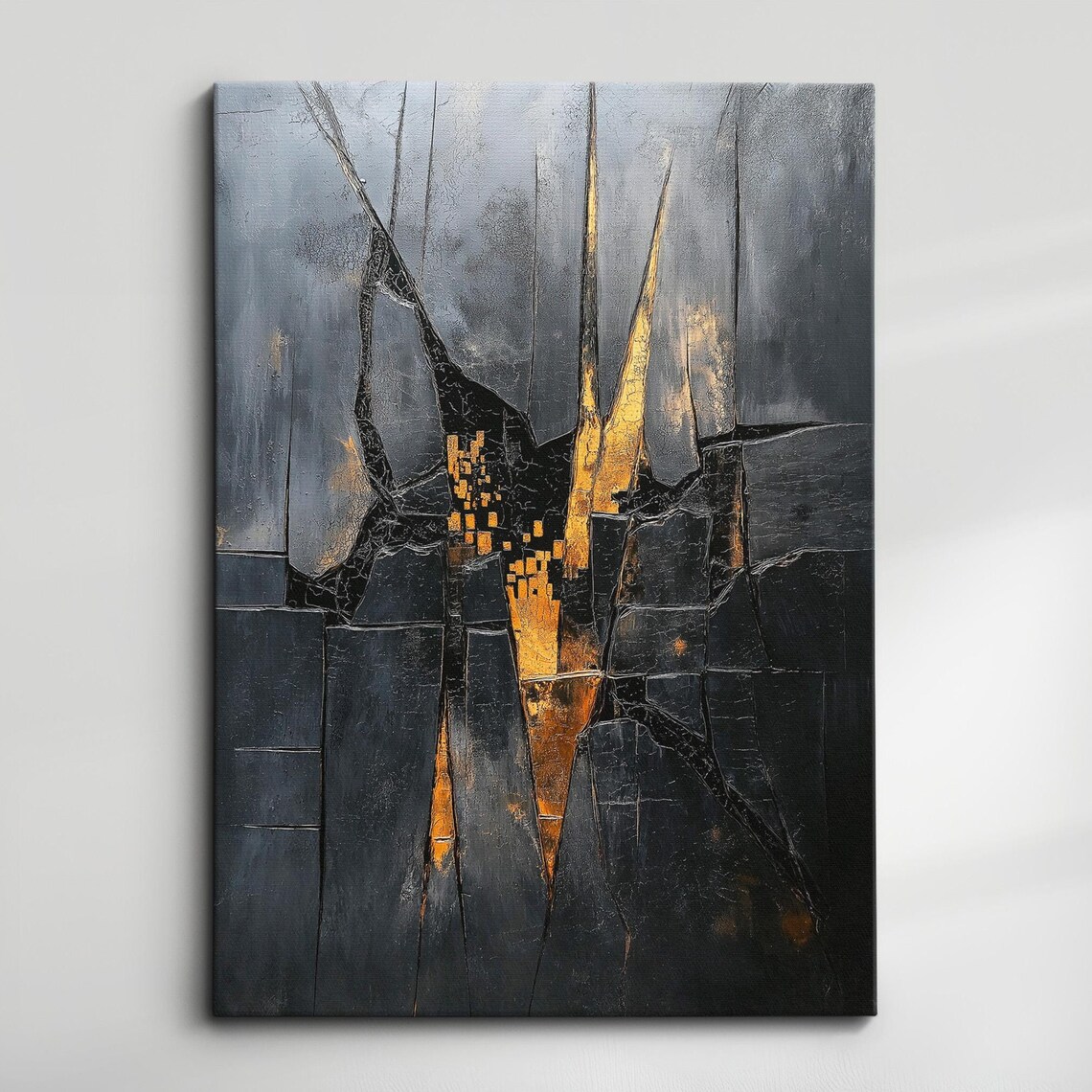 Black Gold Cracked Geometric Abstract Modern Oil Painting Art Poster