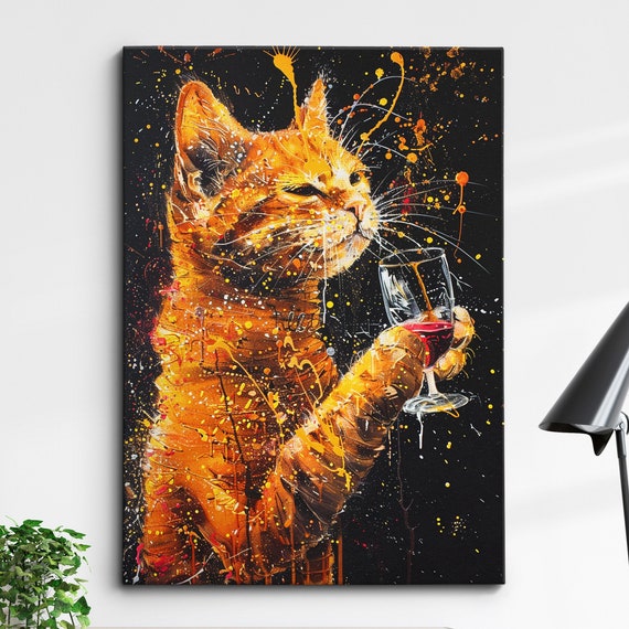 Cat Pet Abstract Modern Painting Wall Art Framed Canvas Poster Print Home Kitchen Office Room Decor Gifts