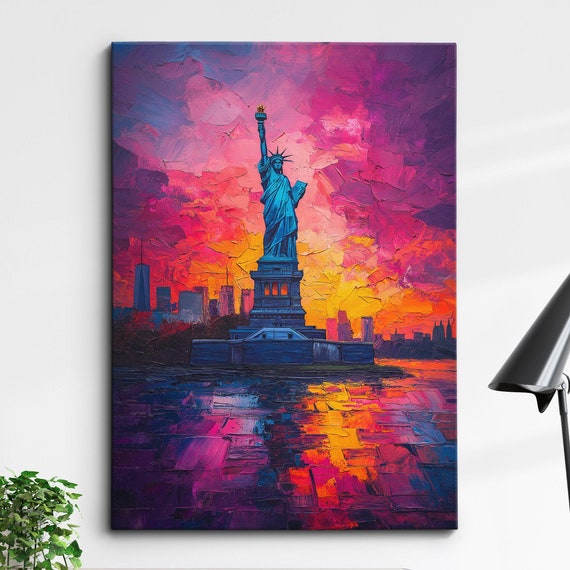 The Statue Of Liberty New York Abstract Landmark Modern Painting Wall Art Framed Canvas Poster Print Homeoffice Room Decor Travel Gifts