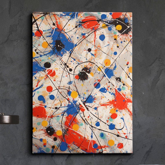 Colorful Paint Brush Splash Abstract Oil Painting Drip Style Wall Art Framed Canvas Poster Print Home Kitchen Office Room Decor Gifts
