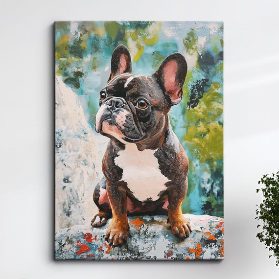 French Bulldog Fun Animal Dog Pet Lover Abstract Oil Painting Wall Art Framed Canvas Poster Print Home Kitchen Living Room Decor Gifts