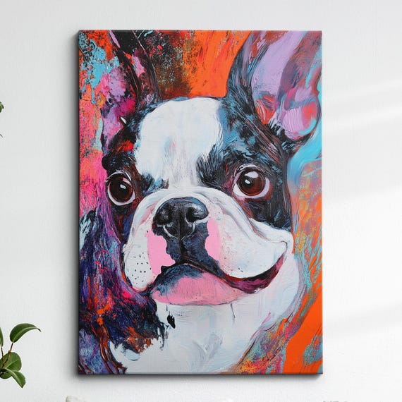 French Bulldog Paint Splash Dog Pet Abstract Modern Painting Wall Art Oil Framed Canvas Poster Home Kitchen Office Room Decor