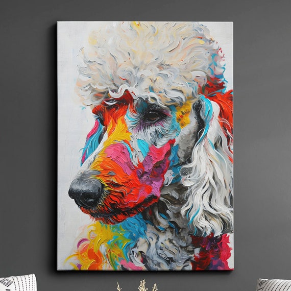 Colorful Poodle Fun Animal Dog Pet Lover Abstract Oil Painting Wall Art Framed Canvas Poster Print Home Kitchen Living Room Decor Gifts