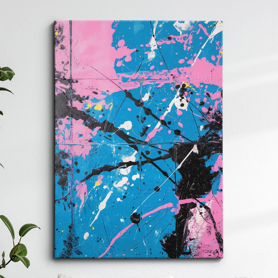 Vibrant Blue and Pink Paint Splatter Modern Abstract Art Poster