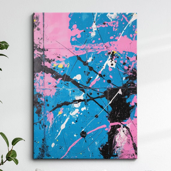 Modern Abstract Blue Pink Free Form Exhibition Oil Painting Wall Art Framed Canvas Poster Print Home Living Room Decor