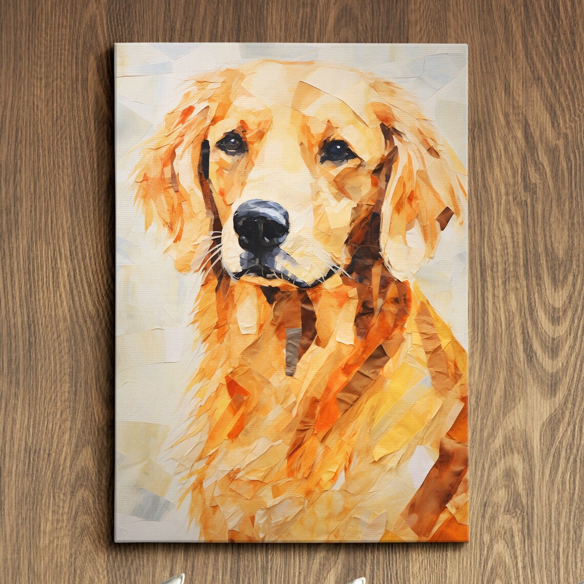 Golden Retriever Warm Watercolor Torn Paper Mosaic Dog Portrait Poster