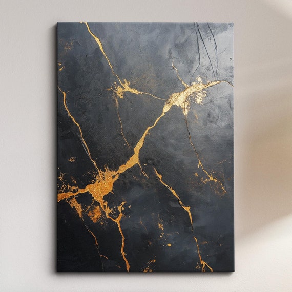 Modern Abstract Black Gold Minimalist Geometric Oil Painting Wall Art Framed Canvas Poster Print Home Living Room Decor Gift Ideas