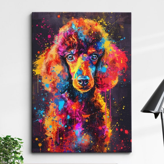 Colorful Poodle Fun Animal Dog Pet Lover Abstract Oil Painting Wall Art Framed Canvas Poster Print Home Kitchen Living Room Decor Gifts