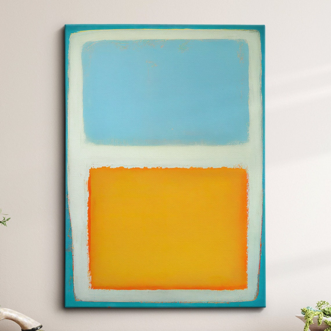 Turquoise Blue Orange Color Block Abstract Painting Art Poster