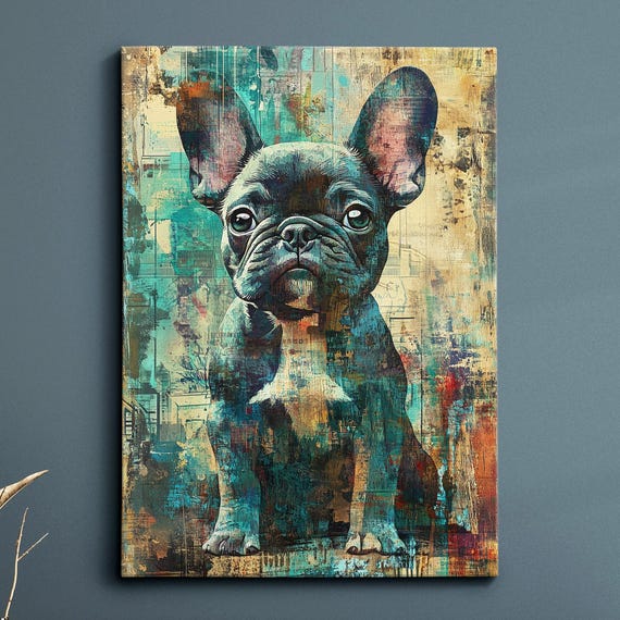 French Bulldog Cute Dog Pet Abstract Modern Painting Wall Art Oil Framed Canvas Poster Print Home Kitchen Office Room Decor Gift
