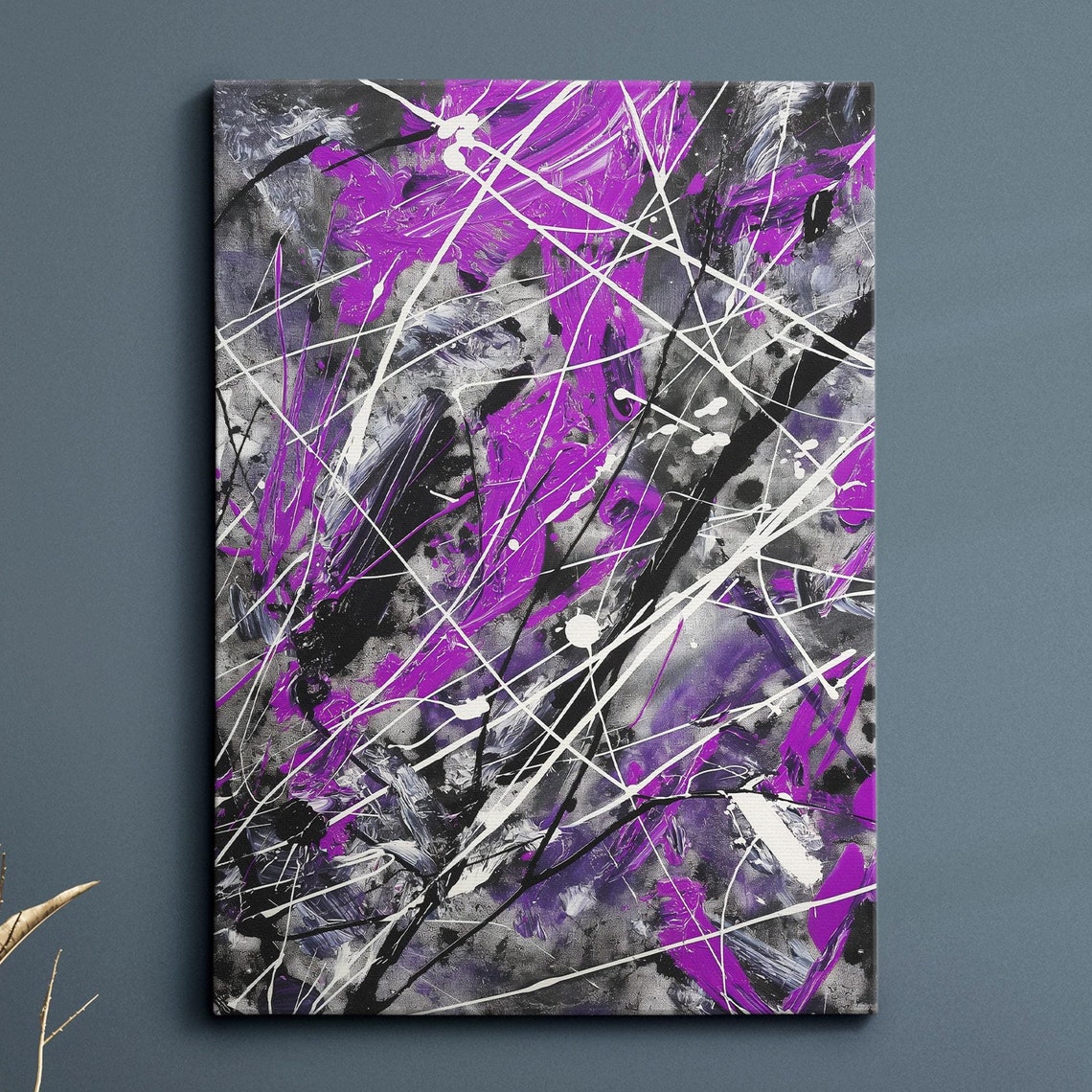 Purple Grey Black Splatter Bold Modern Abstract Canvas Poster
