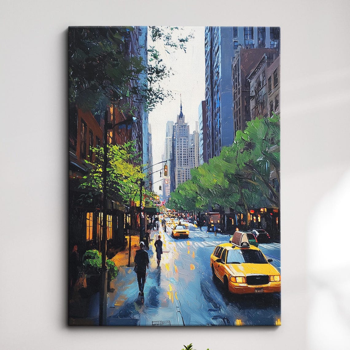 New York City Avenue Oil Painting Palette Knife Style Nyc Wall Art Framed Canvas Poster Print Kitchen Living Room Home Decor Gifts