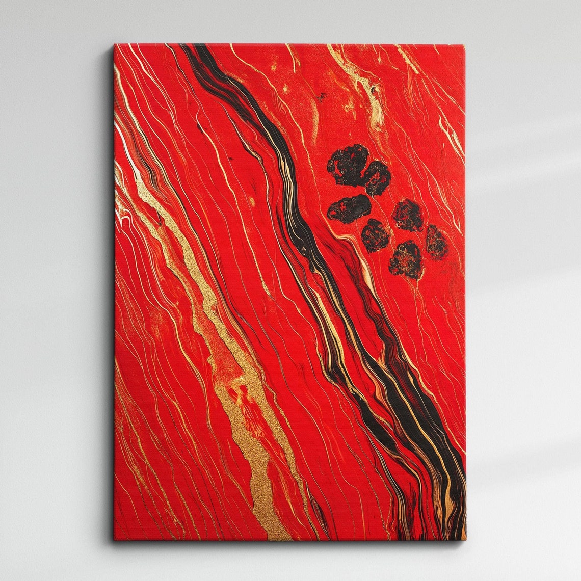 Red Marble Gold Vein Abstract Fluid Art Bold Modern Wall Print