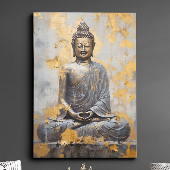 Buddha Art In Gold Style Oil Painting Buddhism Asia Spiritual Wall Framed Canvas Poster Print Homeoffice Room Decor Religious Gifts