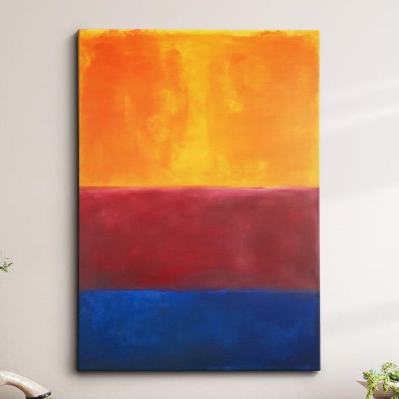 Modern Abstract Orange Red Blue Exhibition Oil Painting Wall Art Framed Canvas Poster Print Home Living Room Decor