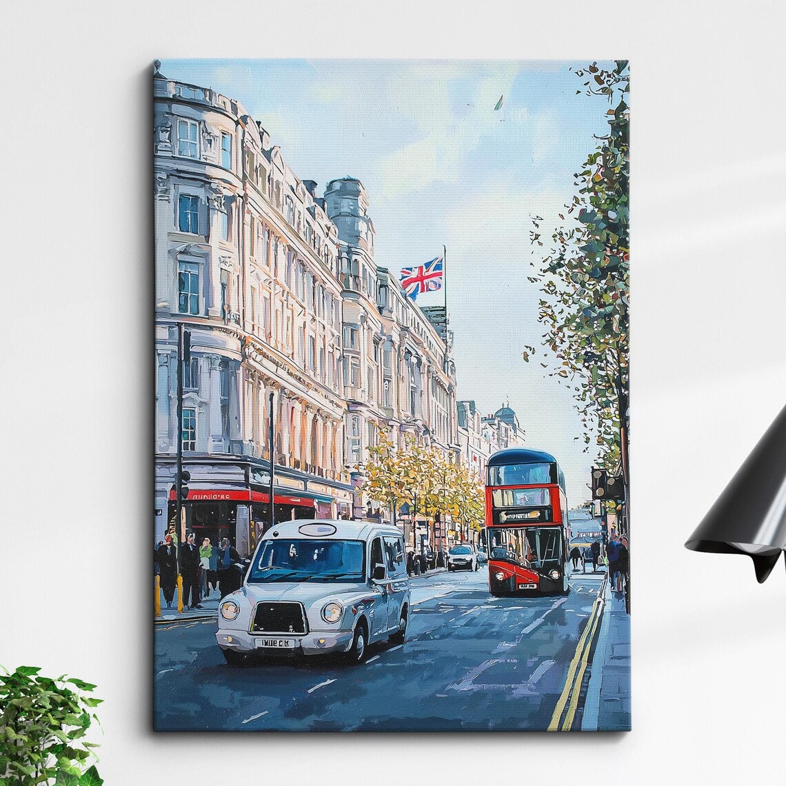 London Street Red Bus Taxi Cab Oil Painting Union Jack Poster